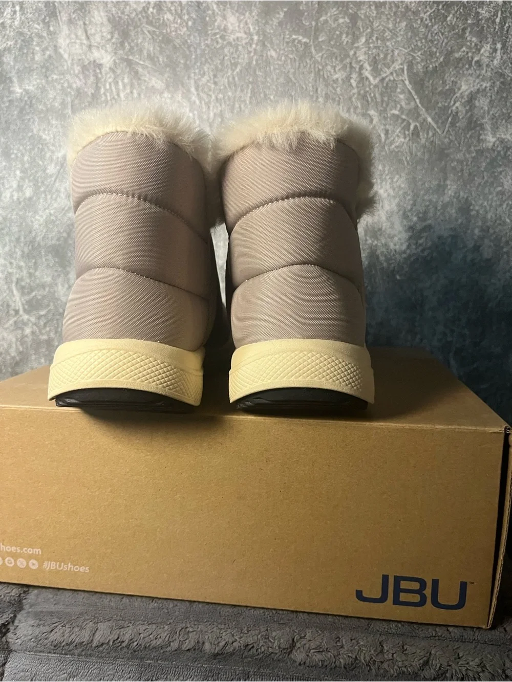 JBU Women's Taupe Quilted Faux-Fur Ankle Boot with Cream Sole